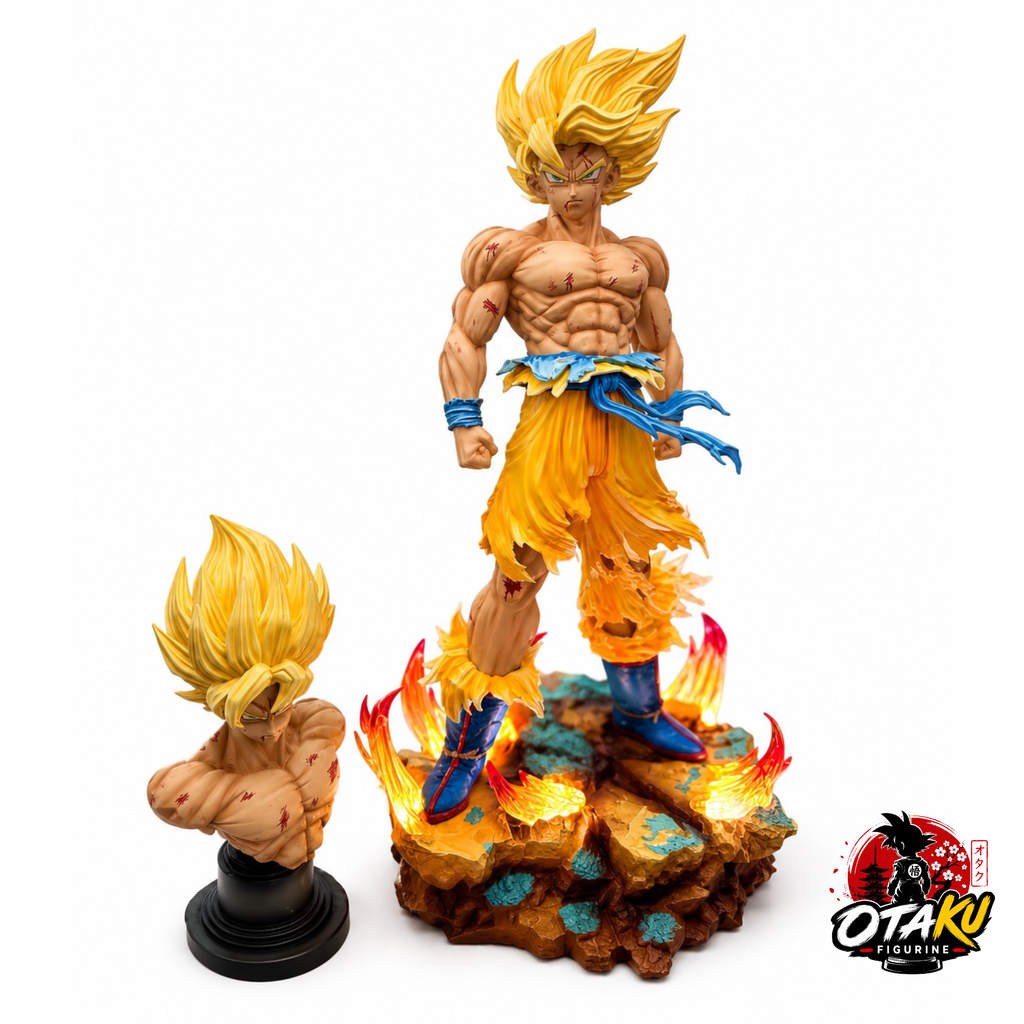 Figurine Dragon Ball Z Son Goku Super Saiyan VS Freezer – Statue Collector avec Têtes Interchangeables & Base LED