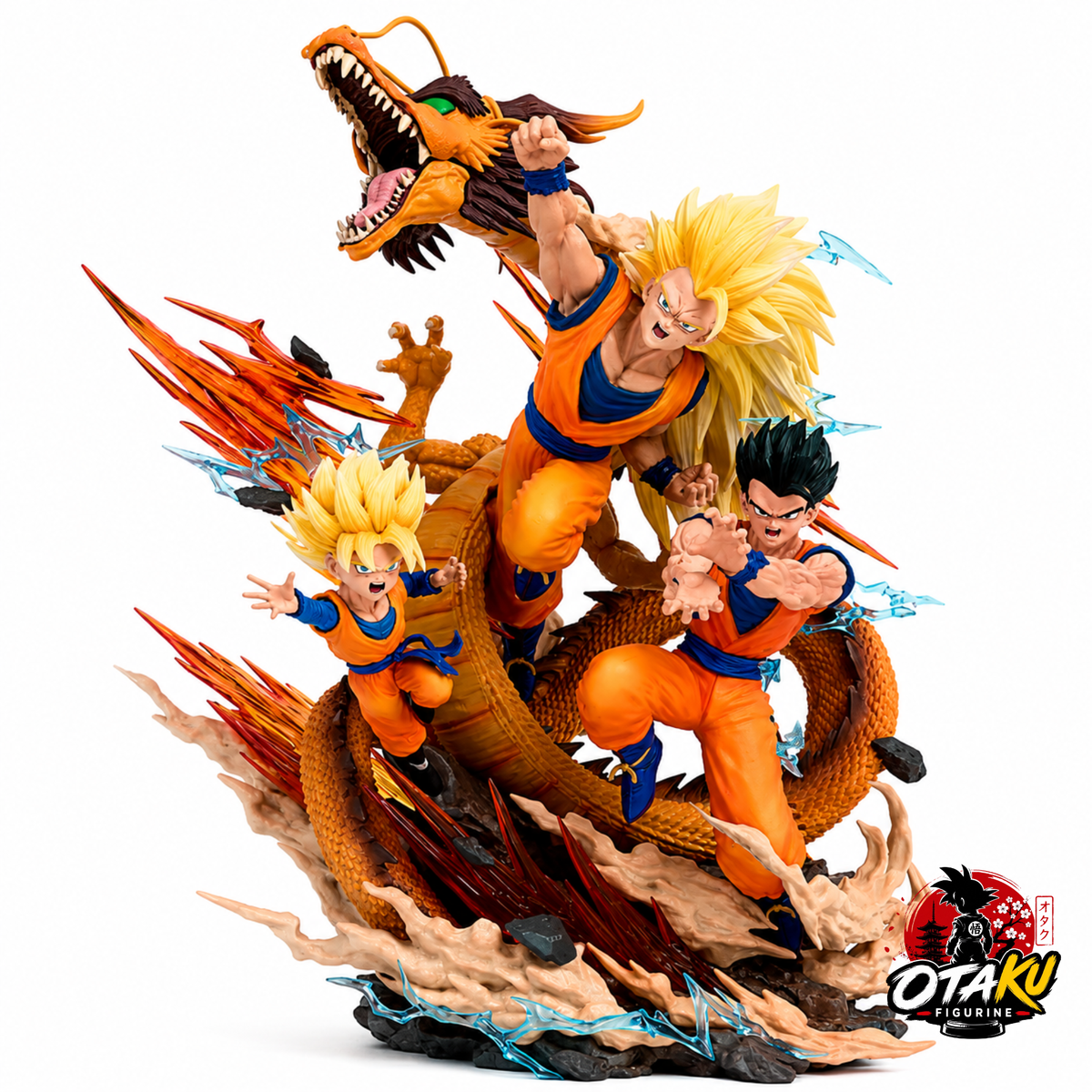 Figurine Dragon Ball Z – Son Goku SSJ3, Son Gohan, Son Goten & Shenron Collector 27 cm