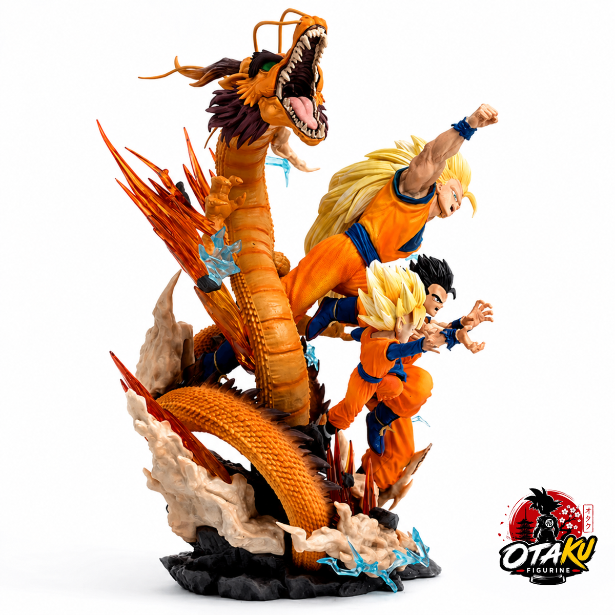 Figurine Dragon Ball Z – Son Goku SSJ3, Son Gohan, Son Goten & Shenron Collector 27 cm