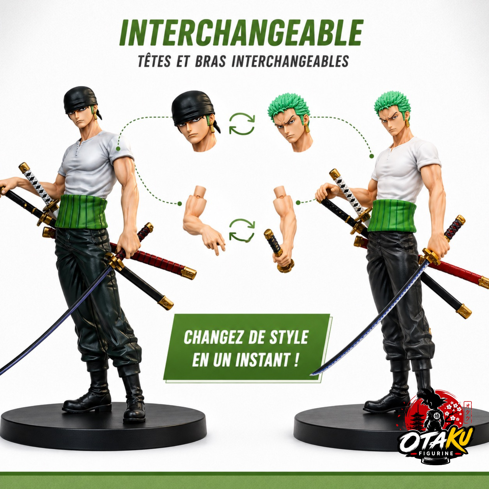 Figurine One Piece Roronoa Zoro – East Blue Edition Collector Interchangeable de 25 cm