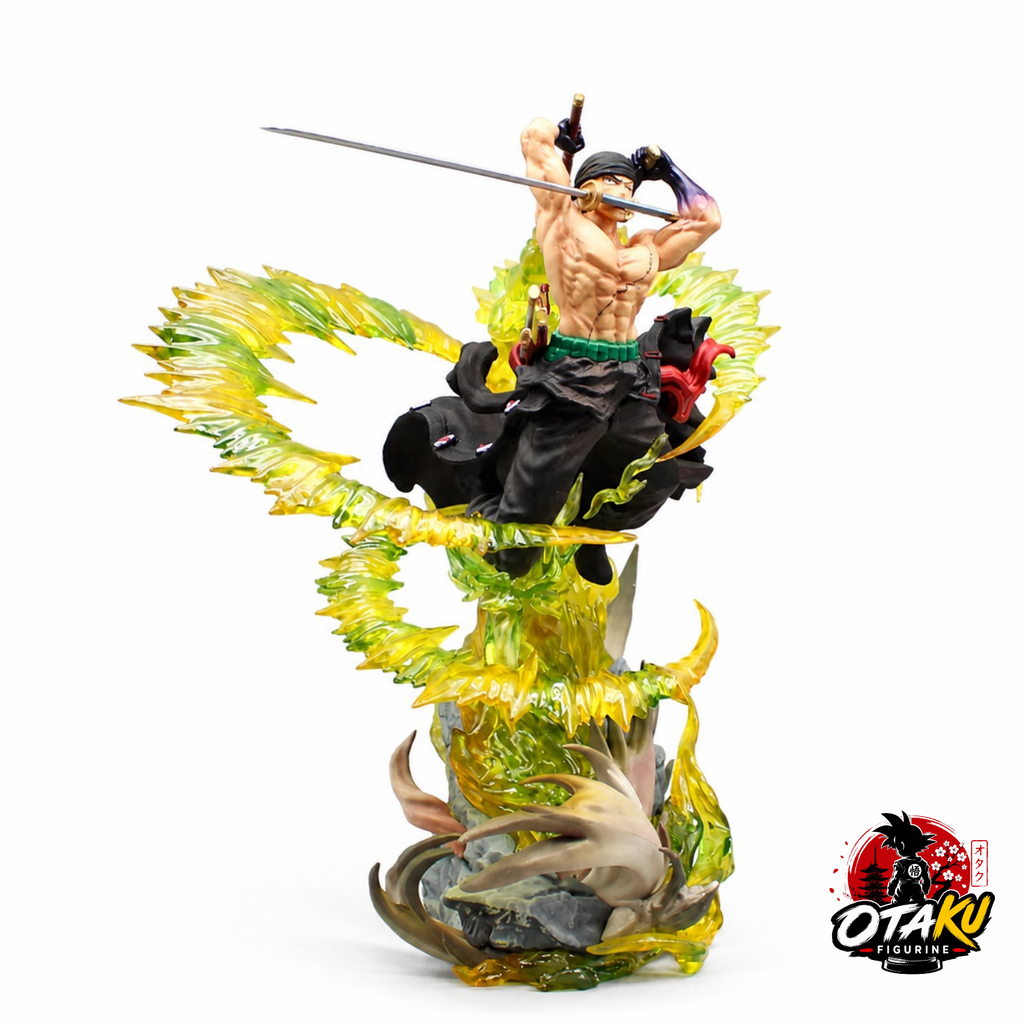 Figurine One Piece Zoro - 30 cm LED et Visage Interchangeable Édition Premium