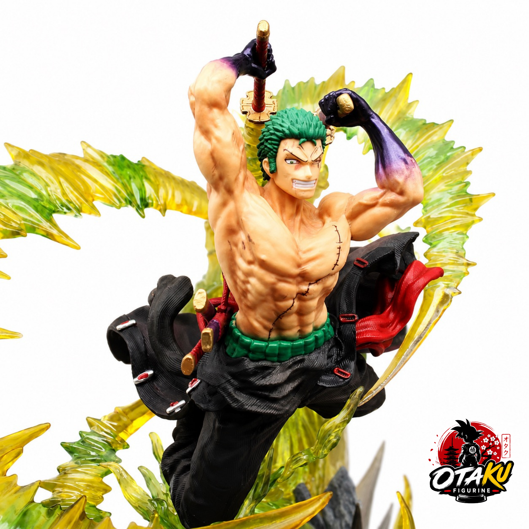 Figurine One Piece Zoro - 30 cm LED et Visage Interchangeable Édition Premium