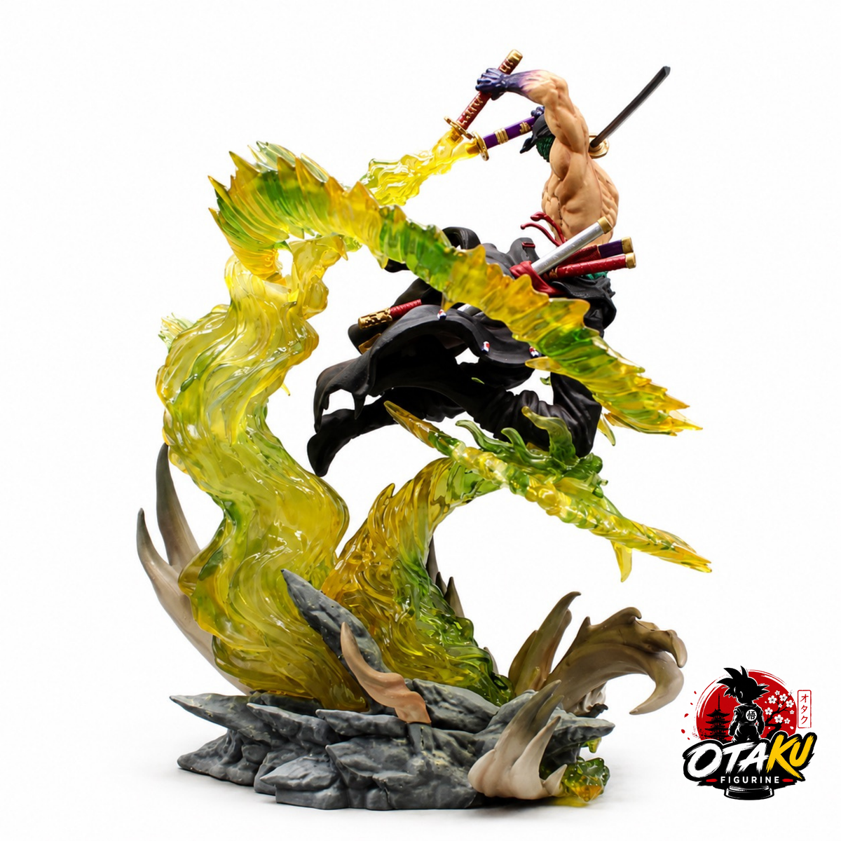 Figurine One Piece Zoro - 30 cm LED et Visage Interchangeable Édition Premium