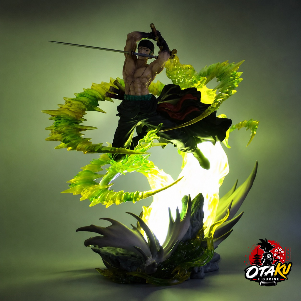 Figurine One Piece Zoro - 30 cm LED et Visage Interchangeable Édition Premium